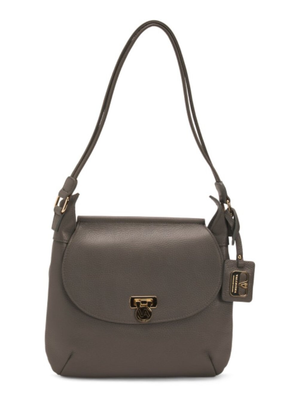 VALENTINA Made In Italy Leather Saddle Bag With Flap Over Closure In Mud Color